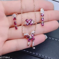 kjjeaxcmy fine jewelry 925 sterling silver inlaid natural garnet necklace ring earring noble female suit support test popular