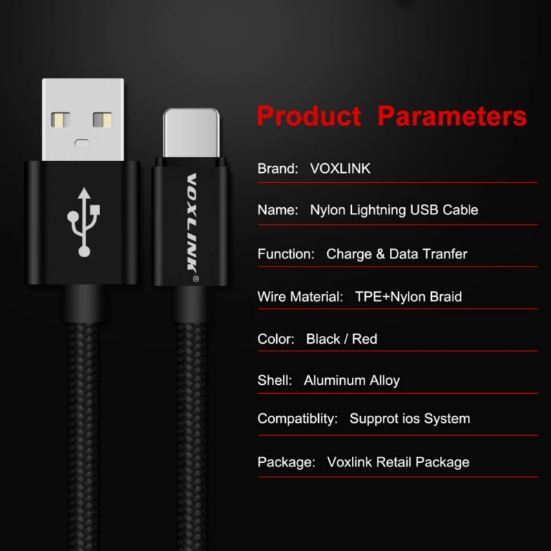 USB-кабель VOXLINK 8-контактный адаптер для быстрой зарядки usb-кабель iphone x xr 8 7 6s xs plus 5