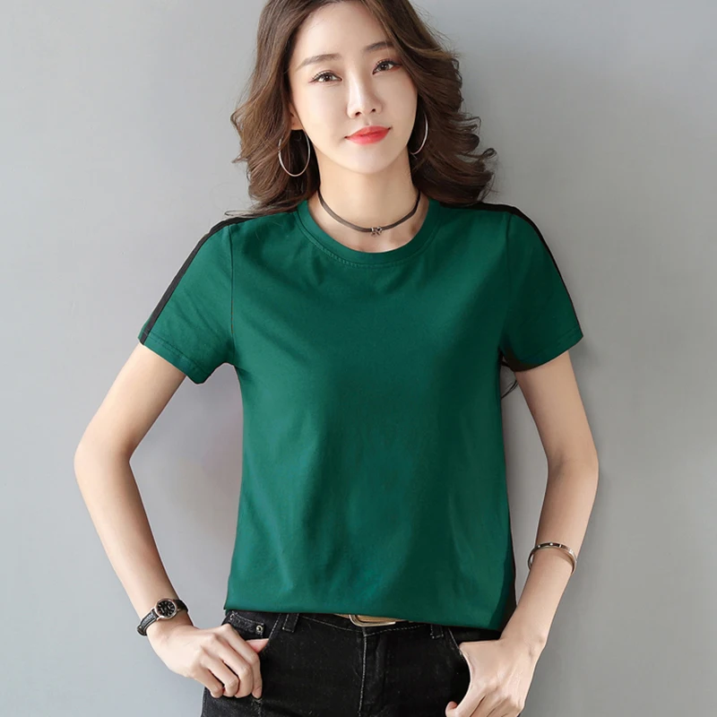 Модная женская футболка Verao 2021, женская футболка с коротким рукавом и круглым вырезом, Женская хлопковая футболка, женские топы, Корейская о...