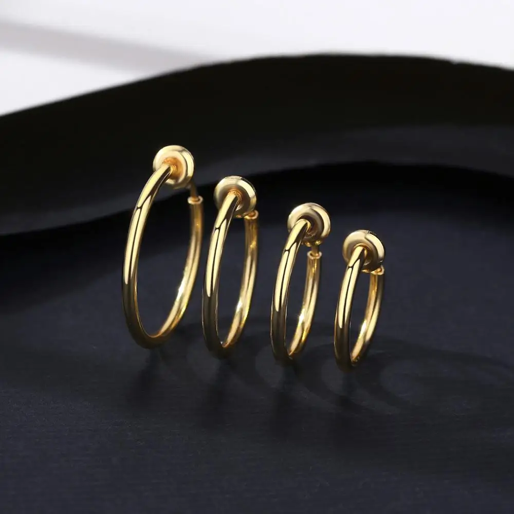 

CZCITY Four Sizes Simple Circle Hoop Earrings for Women Gold Color Fine Silver Statement Jewelry New Trendy Christmas Gifts