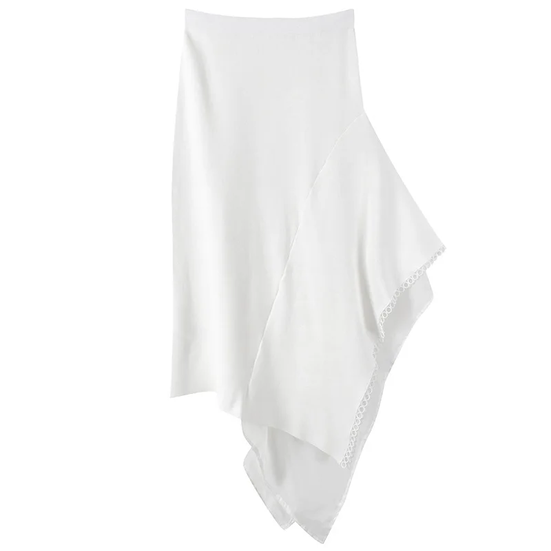 

Women Skirt Slim Fit High Waist Woven Patchwork Knitted Asymmetrical Skirt Summer Bottom Skirt Jupe Spring Summer Autumn