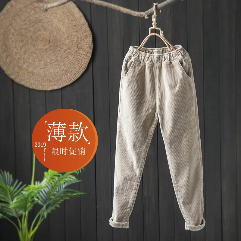 Вельветовые женские брюки с эластичной резинкой на талии осень/зима 2019 новые