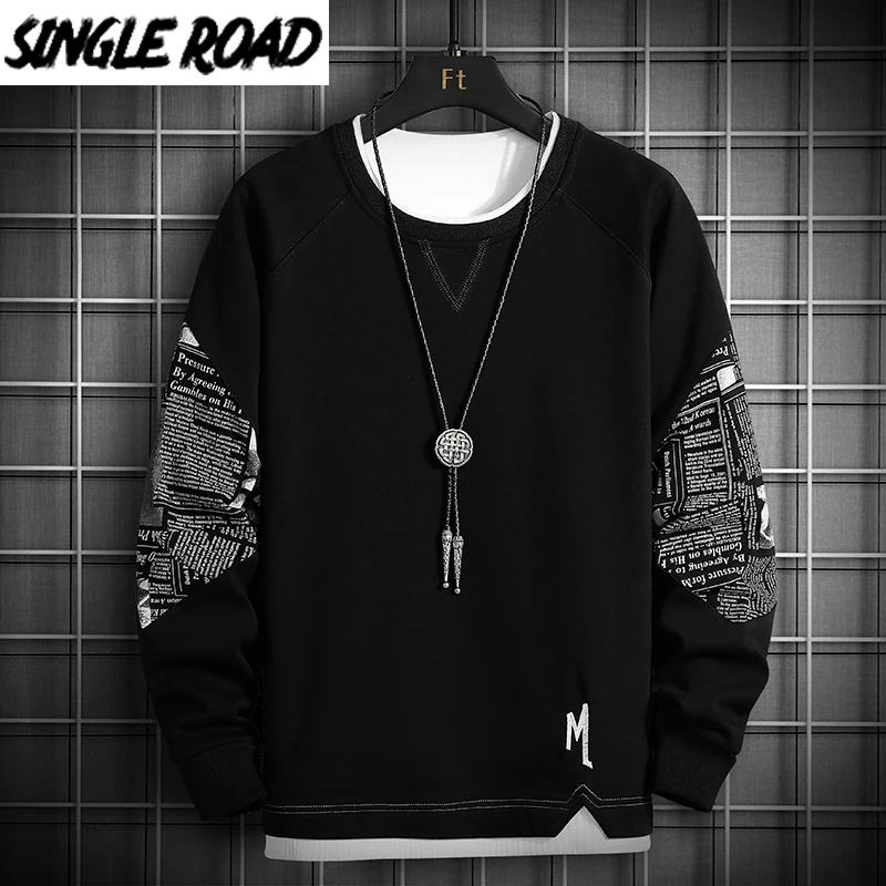 Одиночная дорога Crewneck Толстовка мужская 2021 Весна Harajuku негабаритная Японская