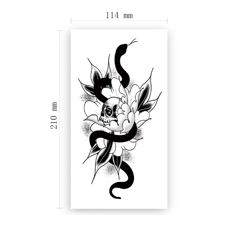 

Black Snake Waterproof Temporary Tattoo Sticker White Flowers Leaves Design Fake Tattoos Flash Tatoos Arm Body Art for Women Men