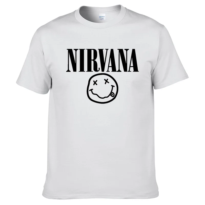 Nirvana хип-хоп Мужская футболка Летняя рок-группа Харадзюку Футболка с принтом хлопок Удобная уличная одежда Свободный Топ с круглым вырезом