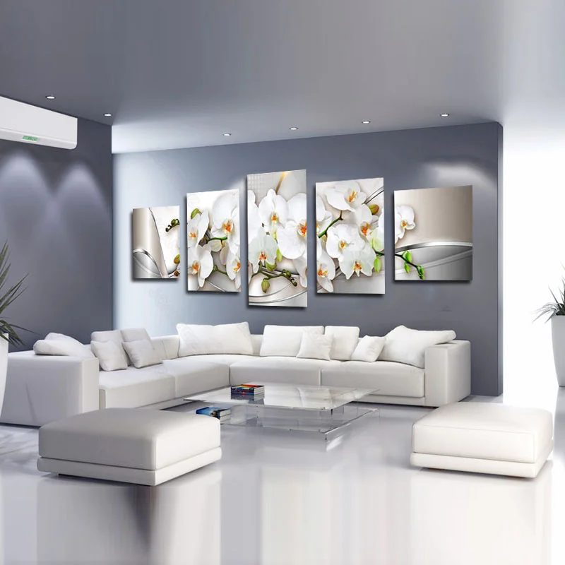 

Modern Style Canvas Material Decorative Painting Lily Orange Flower and Green Flower Bud Pattern Background Poster Living Room