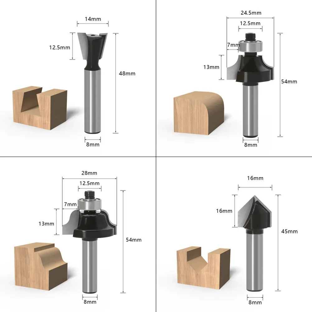 

12pcs Router Bit Set Wood Cutter Carbide 8mm Shank Trimming Engraving Carving Router Bits For Smooth Cutting