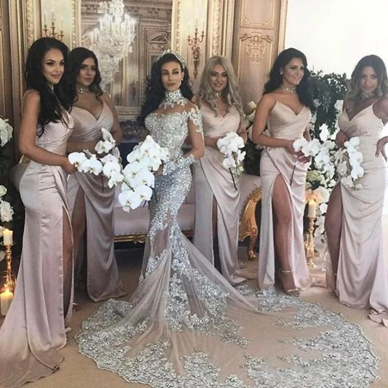 

Elegant Muslim Evening Dress Long 2019 Mermaid Lace Beads Crystal with Sleeves Formal Evening Gown Prom Dress Robe De Soiree