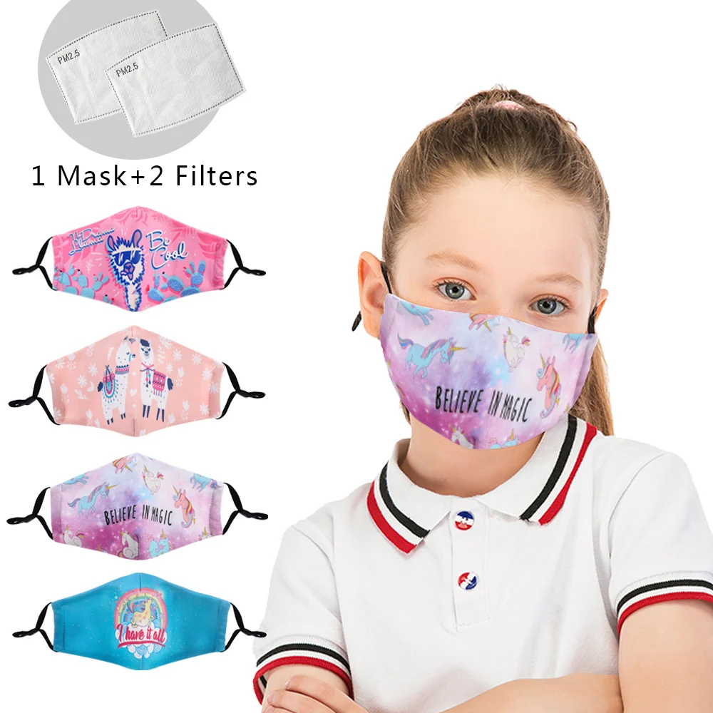 

Cute Kids Mask Unicorn Reusable Mouth Mask Washable Face Mask With Filter Dust Child Anti Windproof Adjustable Straps Masks