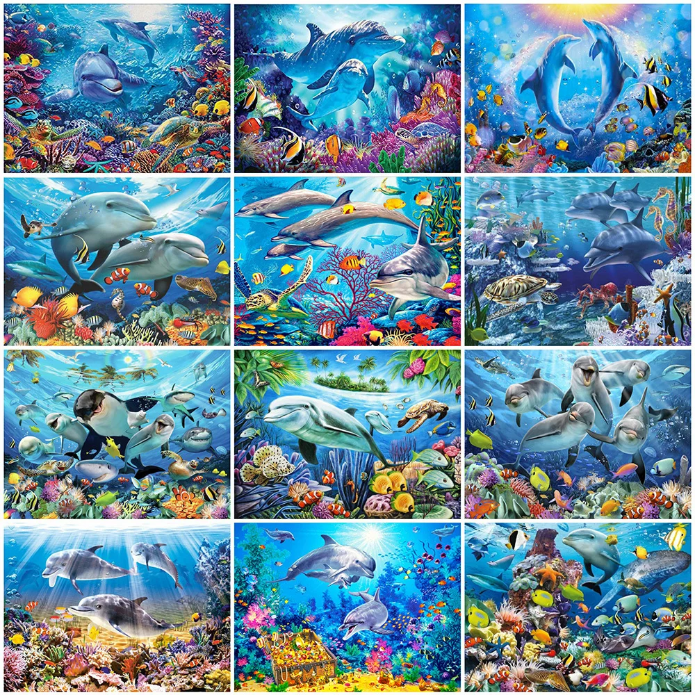 

HUACAN Diamond Embroidery Dolphin Cross Stitch Sale Diamond Painting Animal 5D DIY Full Drill Square Round Mosaic Decor For Home