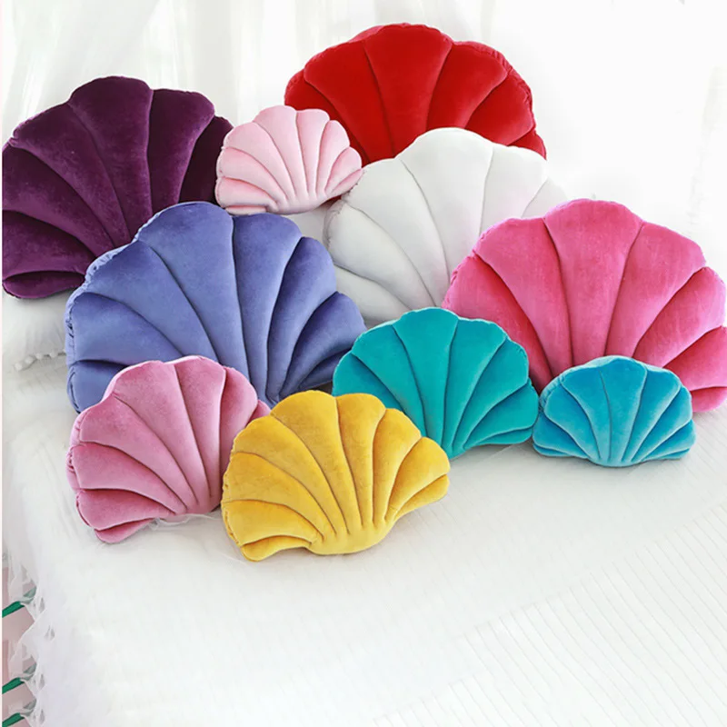 Almohada de terciopelo de lujo con dise&ntilde;o de princesa de hadas para el hogar, coj&iacute;n de felpa con dise&ntilde;o de concha de mar, perfecto para decoraci&oacute;n de cama, sof&aacute;, regalo-4