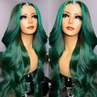 Зеленые волнистые человеческие волосы, парики 13x 4, передний парик на сетке, волнистые бразильские волосы без повреждений, зеленый парик на сетке спереди для черных женщин
