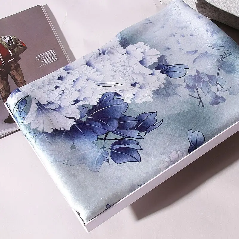 

100% Real Silk Scarf Women Blue Print Silk Shawl Wraps Soft Thin Long Pure Natural Silk Long Scarves For Ladies Foulard Femme