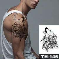 waterproof temporary tattoo sticker line minimalist wolf pattern water transfer man body art flash fake tatoo