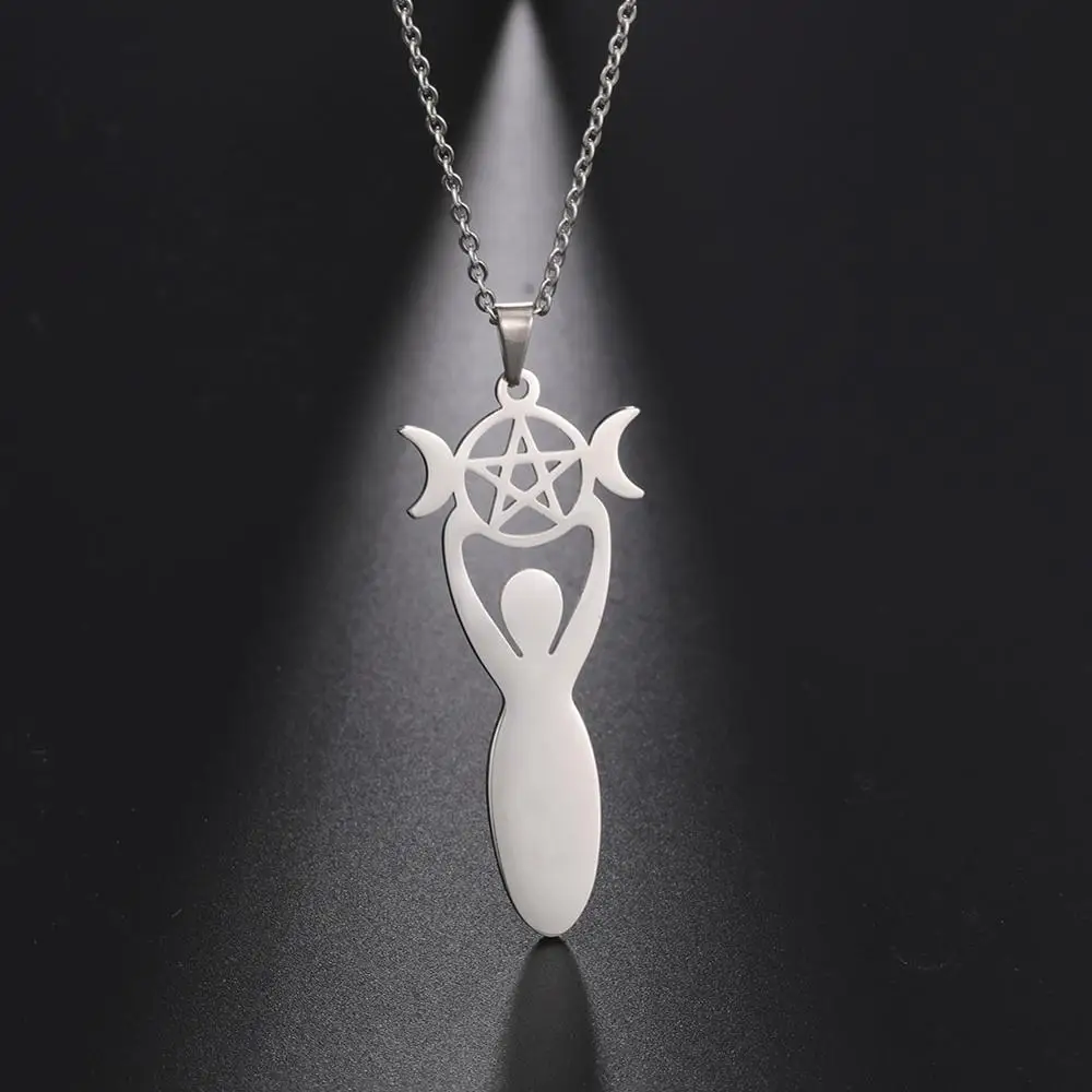 

My Shape Goddess Pendant Necklaces Talisman for Women Stainless Steel Star Moon Necklace Choker Vintage Religious Jewelry Amulet