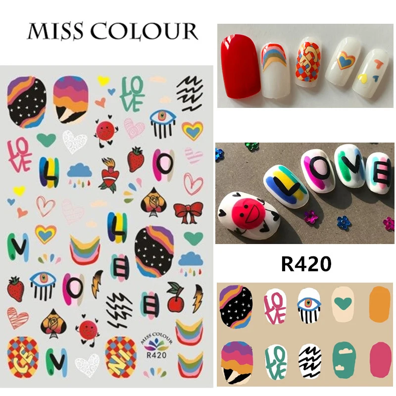 

10PCS Cartoon Cow Leopard Love Nail Art Sticker Color Line Wool Knitting Nail Art Decoration Repair Decal Slider R420