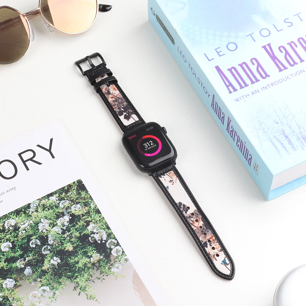 

Ink painting leather strap for apple watch iWatch series 6 SE 5 4 3 44mm 40mm belt bracelet for apple watch SE band 38mm 42 mm