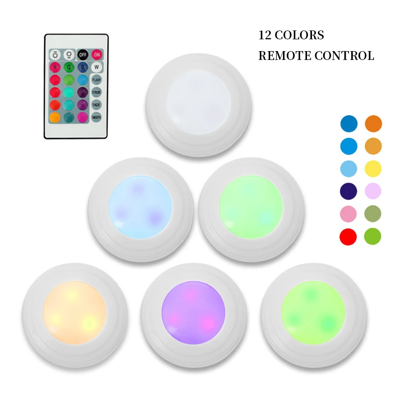 

LED Cabinet Light battery RGB Color Puck Lights Dimmable Under Shelf Kitchen Counter Lighting remote controller night light