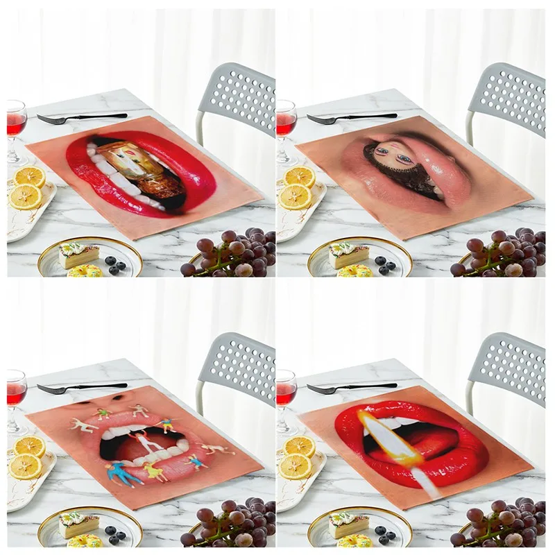 

1pcs Kitchen Placemat Red Lip 3D Printing Home Decoration Table Mat Fabric Drink Coaster Table Decoration Mat