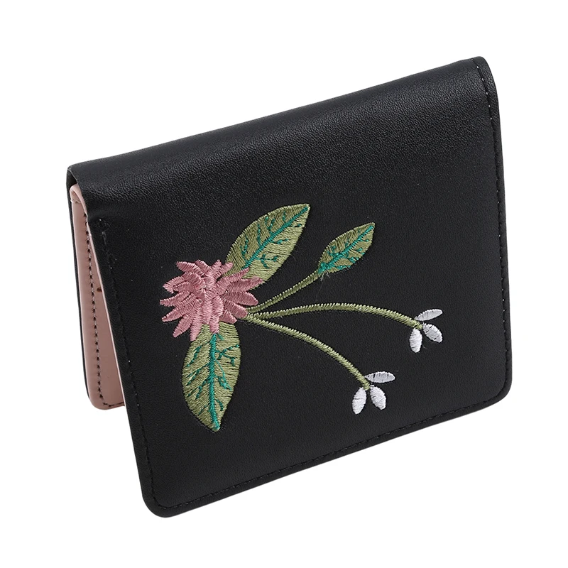Кошелек с цветочной вышивкой карманами короткий кошелек кожаный для женщин