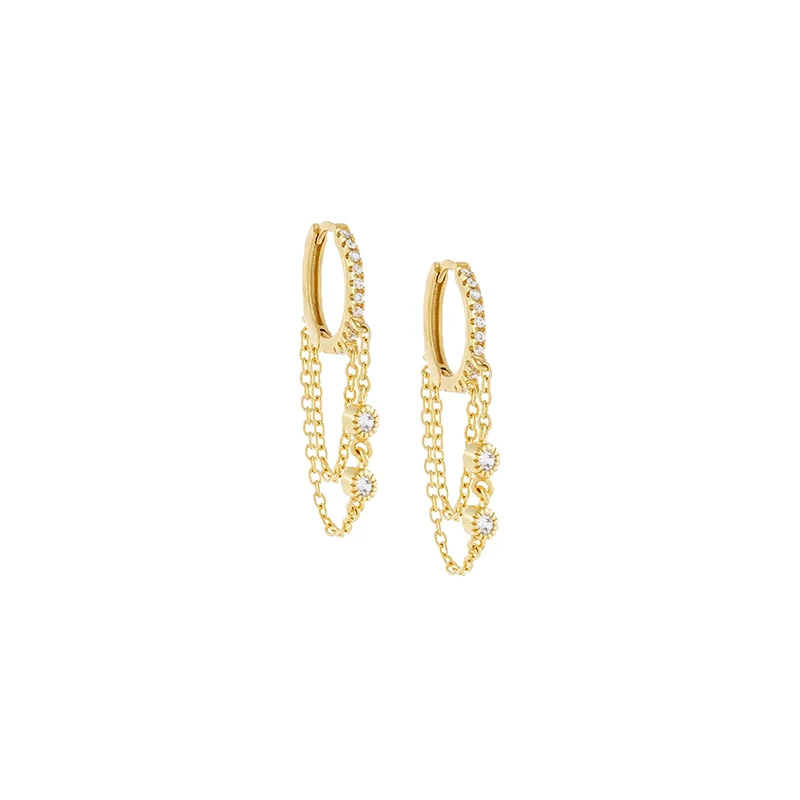 

Viny 925 Sterling Silver Earrings For Women Diamond Pendant Pendientes Chain Earrings Hoops Zircon Korean Silver/Gold Jewelry