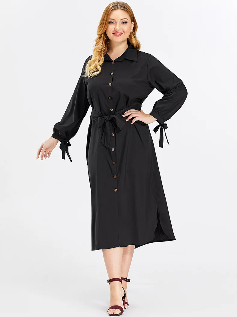 

X1459-2019 autumn and winter new fashion women's long solid color casual dress