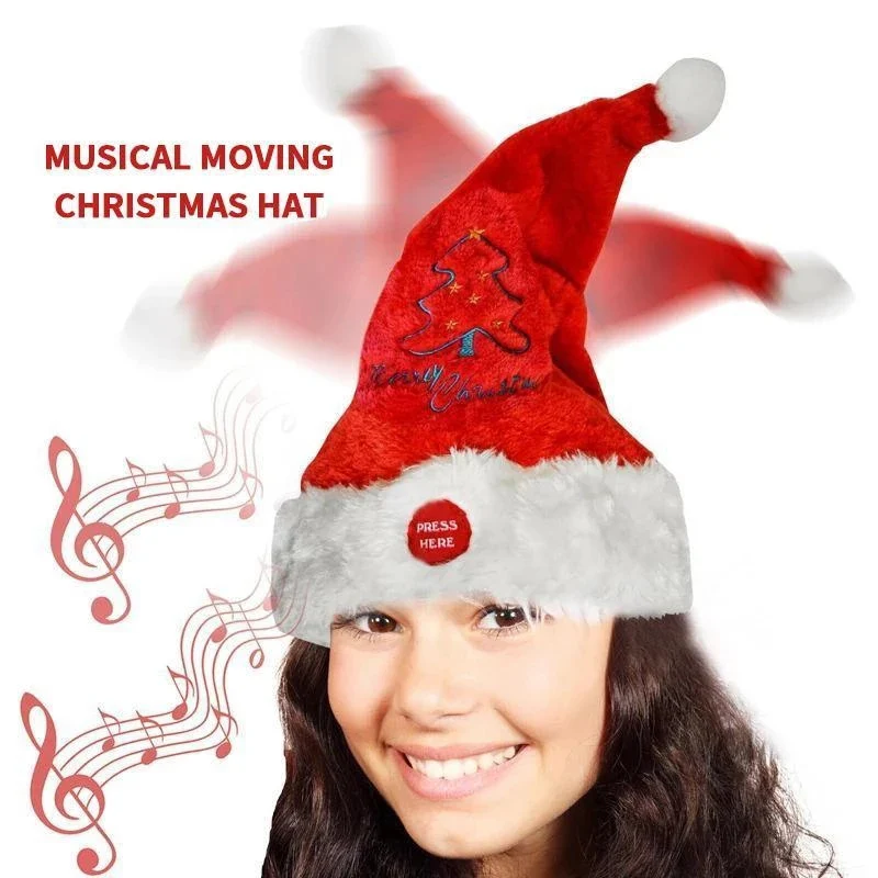 

Electric Santa Hat Music Swing Cartoon Red Plush Hat Christmas Party Cap OCT998