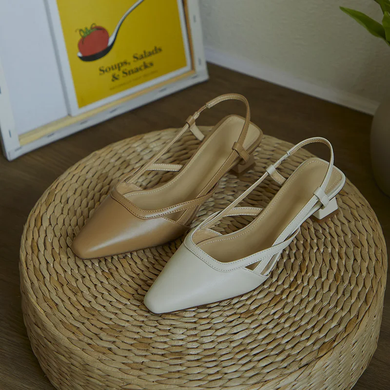 

Beige Heeled Sandals Fashion Womens Shoes 2021 Black Block Luxury Summer Retro Closed Low Girls New Spring Comfort PU Buckle Str