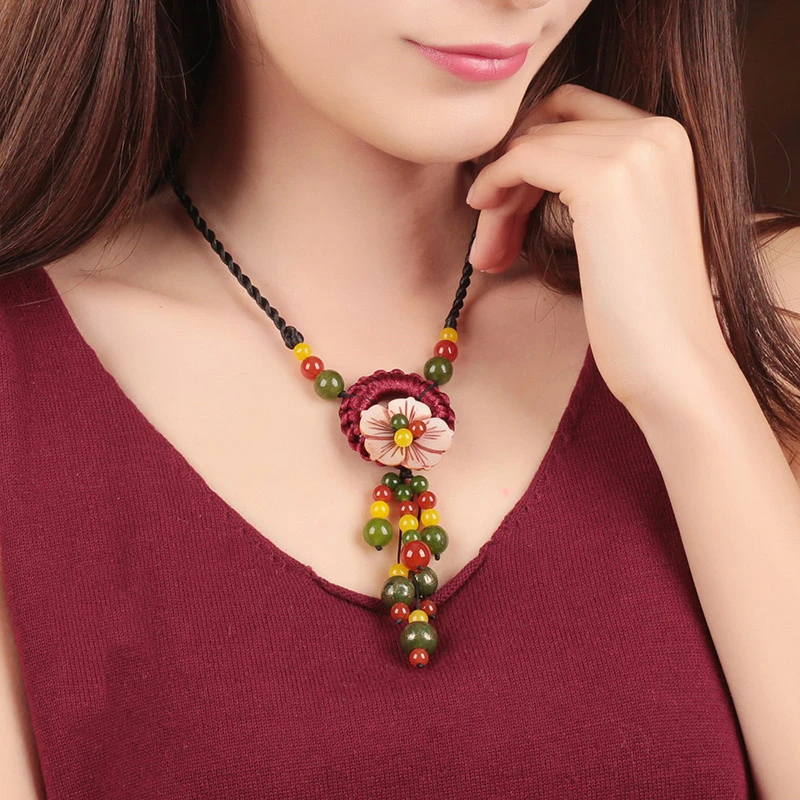 Ракушка цветок для женщин и девочек ожерелье из камня Золотая веревка бусы