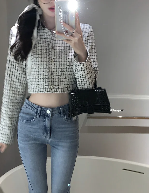 Style Plaid Short Coat Female Rac |