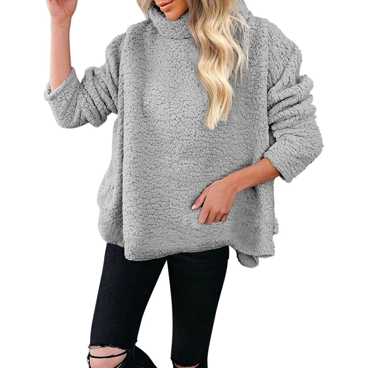 2022 Women's New Fashion Loose Casual Sweater Solid Color Plush Outwear Tops Coat Woolen Autumn Winter Warm Fluff Sweaters