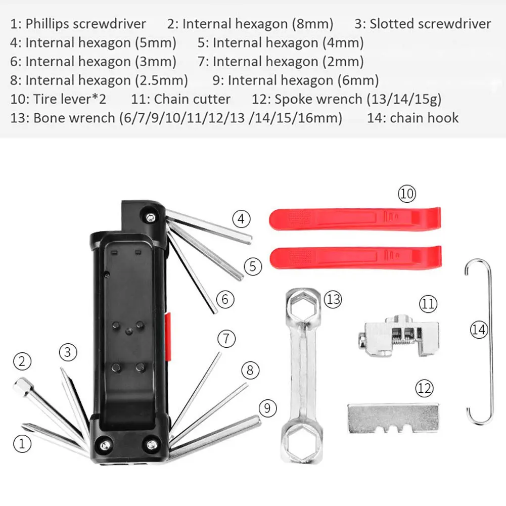 

Bicycle Repair Kit Multifunctional 14 In 1 Foldable Bike Maintenance Tool Set Road MTB Bike Cycling Tools Easy To Install