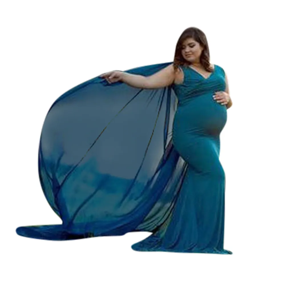Синий Женский реквизит для фотосъемки, vestidos baby shower, без рукавов, Швабра для пола, для беременных, однотонное платье, roupa gestante fotografia# y2 - Цвет: Синий