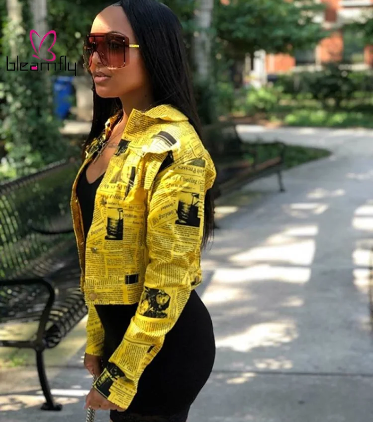 Новый осень зима Для женщин Письмо Newsapper печати с длинными рукавами ажурным