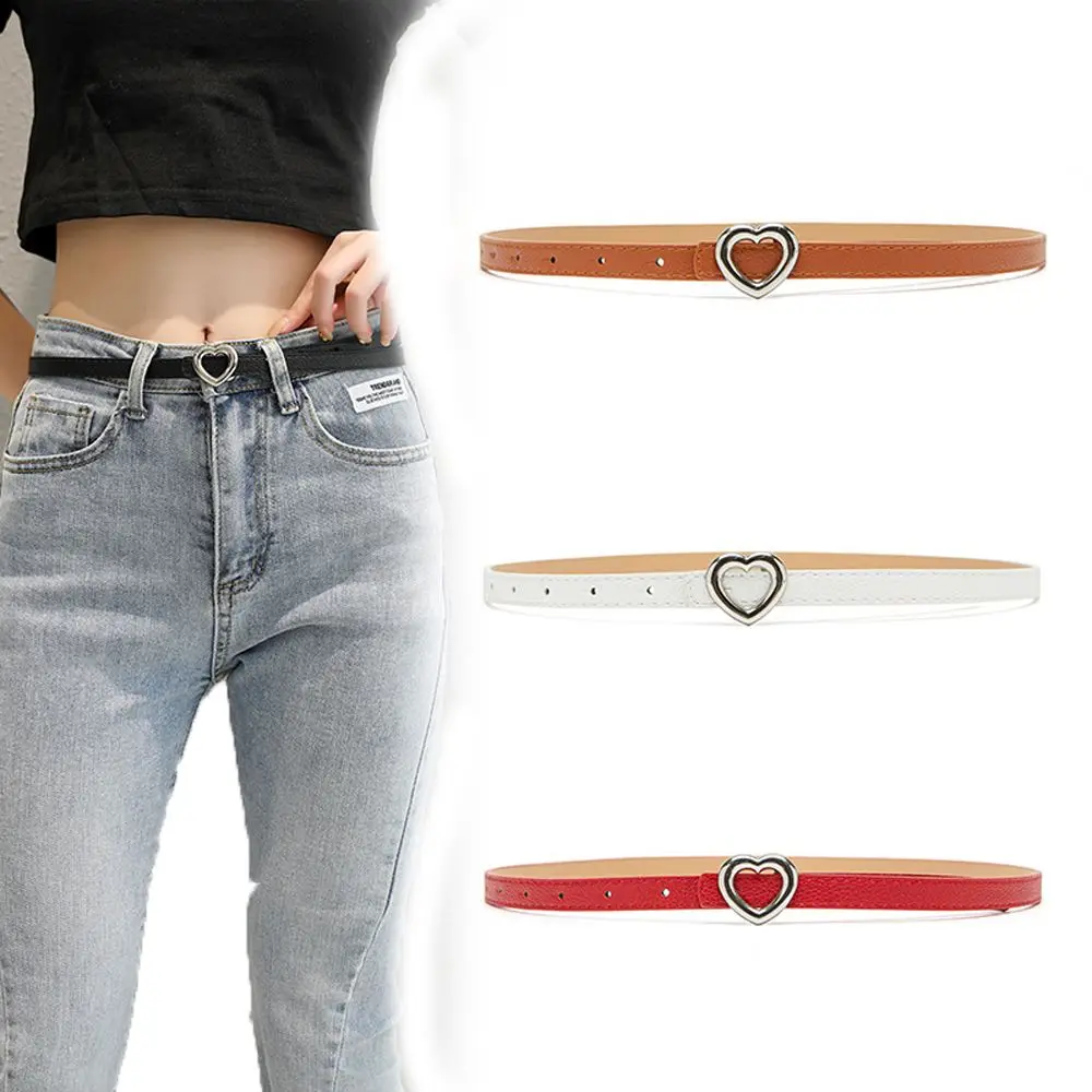 

Heart Alloy Buckle Belts For Women Faux PU Leather Thin Belt Dress Female Long Jeans Dress Waistband Trouser Simple Decoration