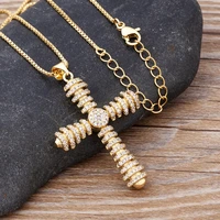 new trendy female white crystal cross pendant necklace charm gold color chain necklaces for women wedding party jewelry gift