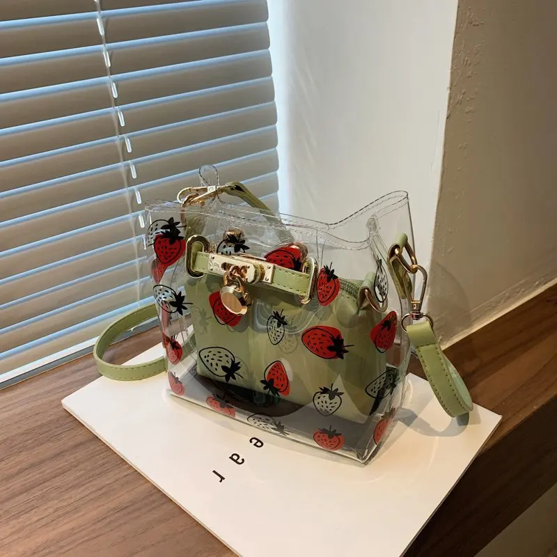 

2021 Trend Fashion Women's Ladies Handbag For Girls Designer Shoulder Crossbody Small Strawberry Transparent Bags 0079