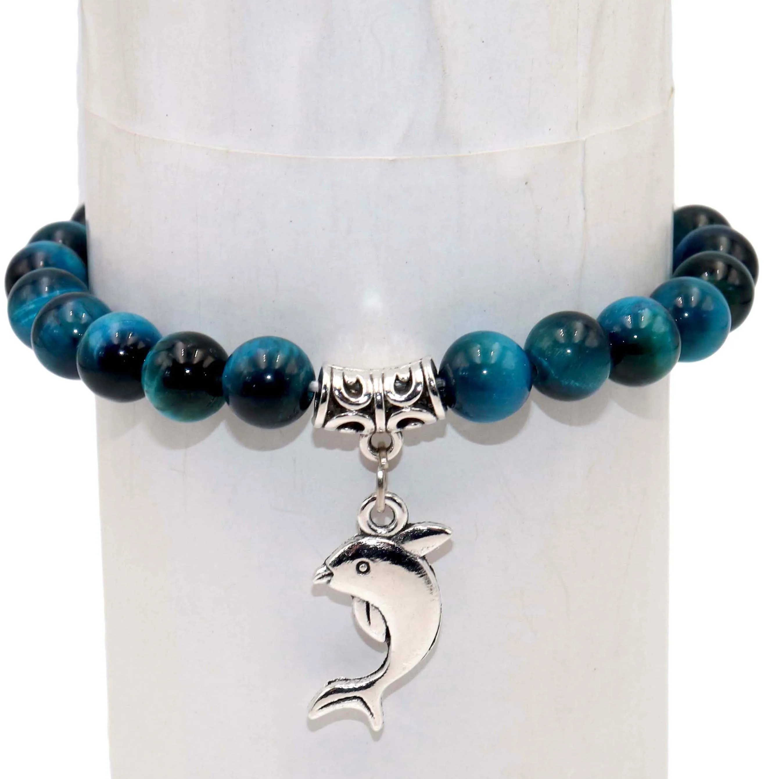 

Wholesale Natural Stone Beads Dolphin Tiger Eye Agates Mala Beads Bracelets Bangles Charm For Women Men Yoga Bracelet Femme Gift