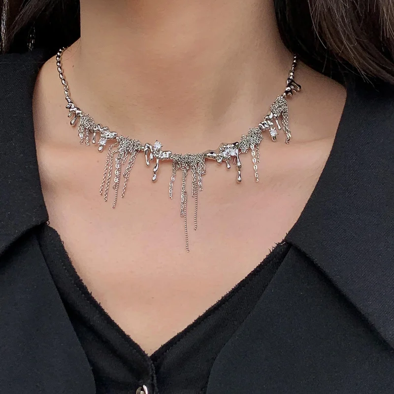 

Timeless Wonder Glam Zirconia Chained Tassel Statement Necklace Women Designer Jewelry Gothic Party Punk Egirl Runway Rare 3377