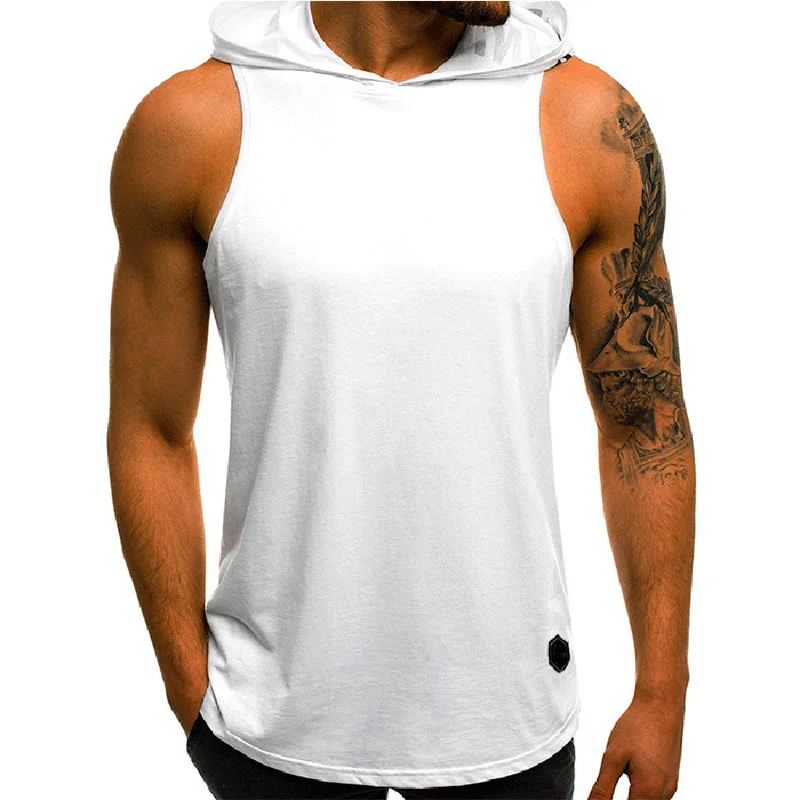 

Summer Men Hoodie Tank Tops Fitness Gym Loose Casual Breathable Bodybuilding Handsome Strong Men Clothing Cotton Vests Plus Size