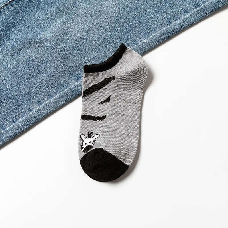5 Pairs Black White Zebra Summer Cartoon Thin Women Casual Cotton Funny Animals Female Cute Kawayi Happy Girls Boat Socks