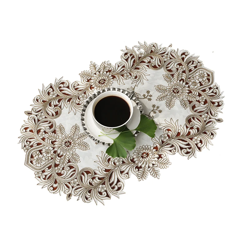 Роскошная кружевная вышитая ткань цвета шампанского художественная овальная