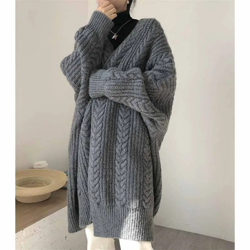 

Knitted Cardigan for Women 2021 Winter Batwing Sleeve Casual Women's Sweater Solid Long Cardigan Woman Loose Sweater Female