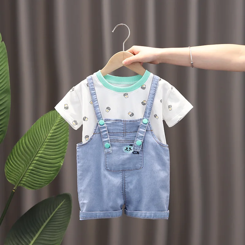

HYLKIDHUOSE Children Clothing Sets Summer Baby Girls Boys Clothes Short Sleeve Cartoon T Shirt Denim Shorts Kids Casual Clothes