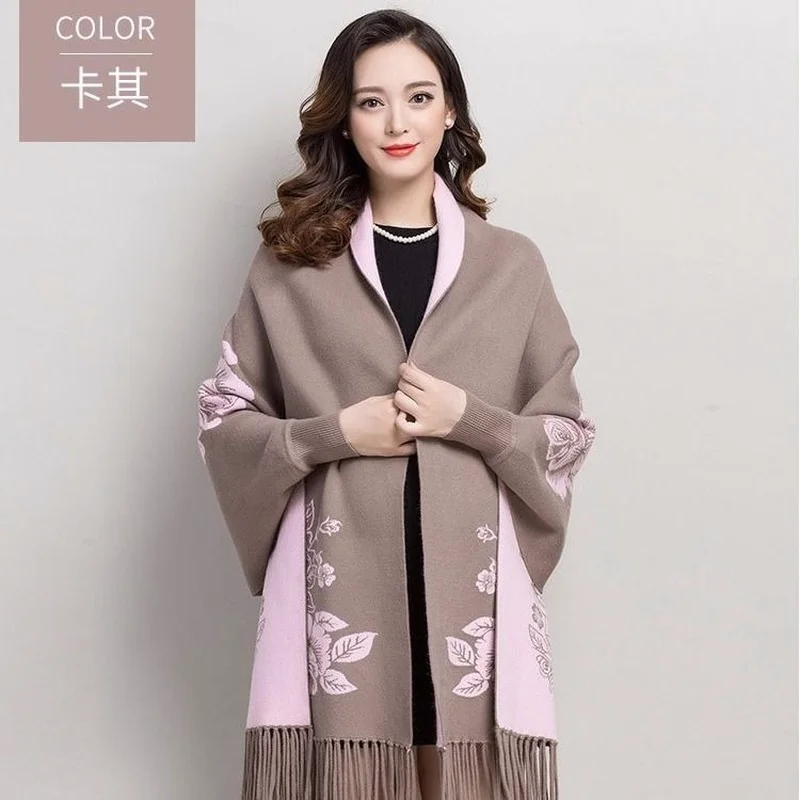 

Шаль шарф двойного назначения женский свитер 2021 осень и зима толстый кардиган с длинным рукавом Топ Ретро Чонсам с капюшоном куртка плащ