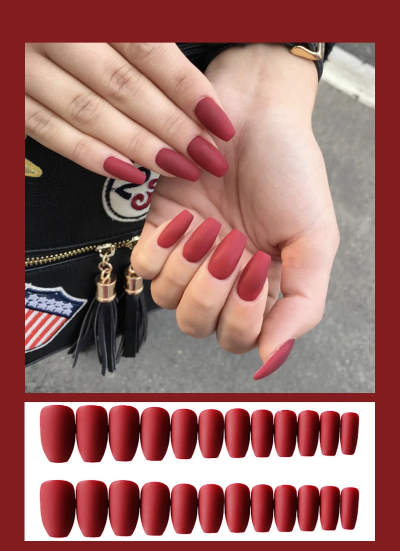 24 шт. многоразовые съемные матовые накладные ногти средней длины | Красота и