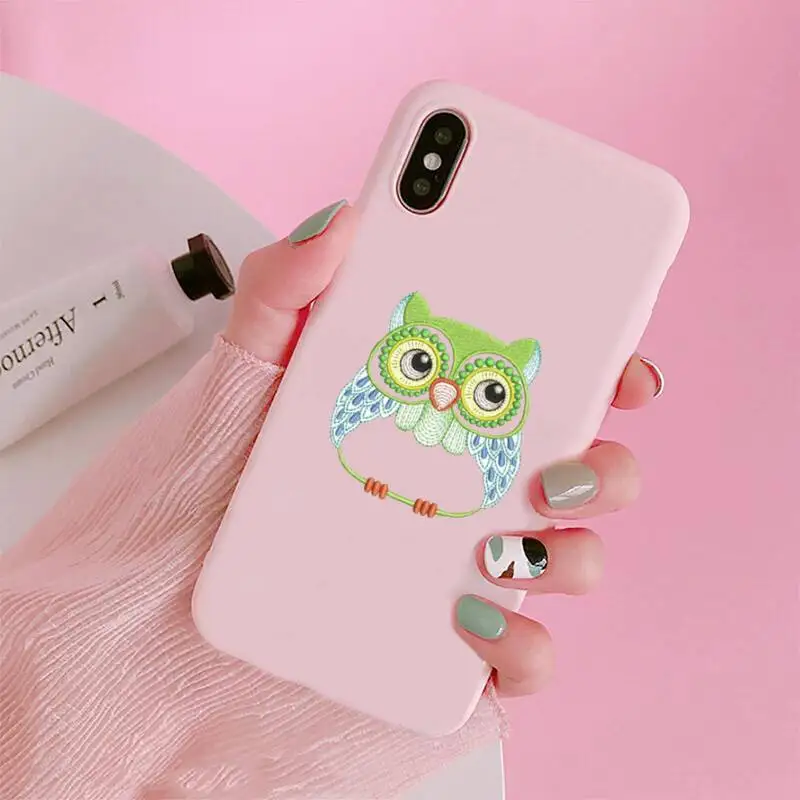 

owl Cute pink cartoon Phone Case Candy Color for iPhone 6 7 8 11 12 s mini pro X XS XR MAX Plus