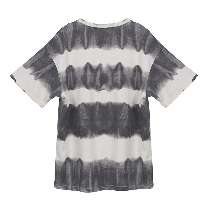 

CHICEVER Tie Dye Striped T Shirt For Women O Neck Half Sleeve Hit Color Loose T Shirts Females Clothing Summer Fashion 2021 Tide