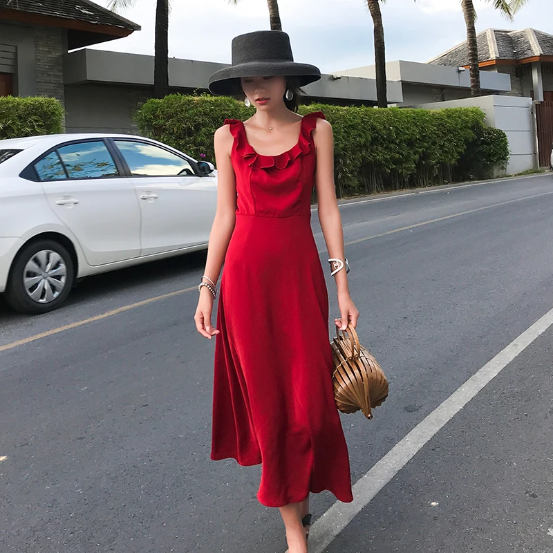 Женский летний сарафан бордового цвета длинное пляжное платье на тропических