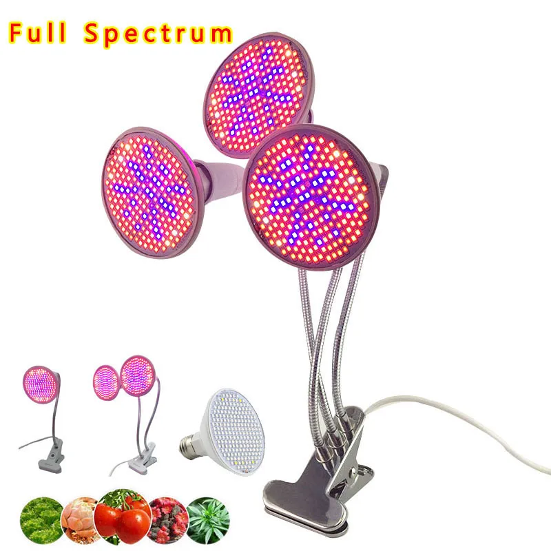 

3-HEAD LED Plant Grow Lamp Clip Holder indoor Flower Greenhouse Growing Light Indoor E27 hydro UV IR Veg Full Spectrum